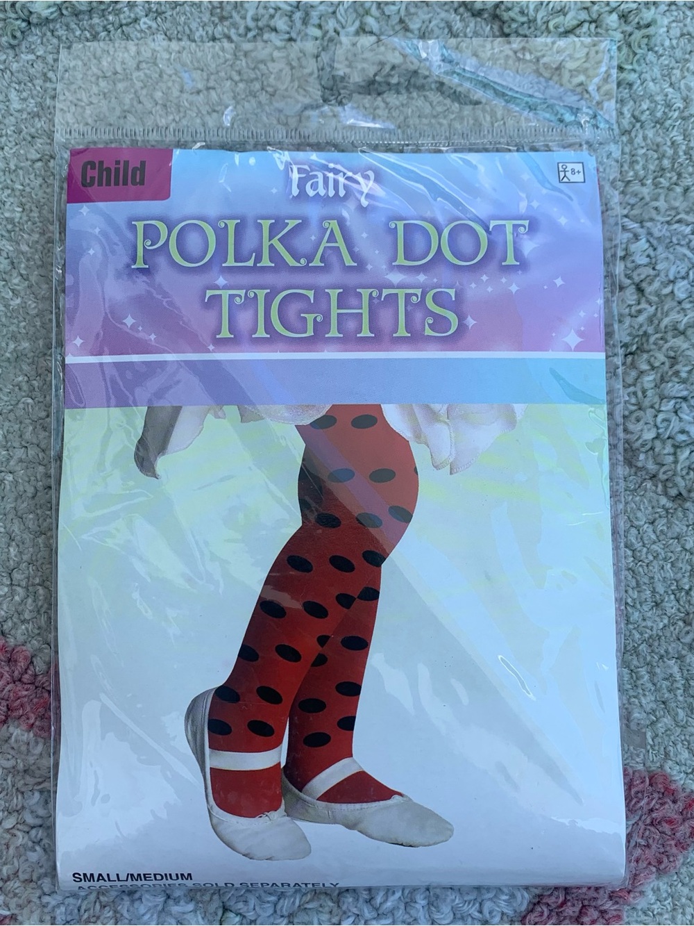 child's red polka dot ladybug tights small/medium
